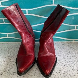 Vintage Steve Madden Pointy Toe Red Leather Boots